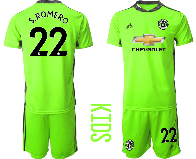 Youth 2020-2021 club Manchester United green goalkeeper #22 Soccer Jerseys1